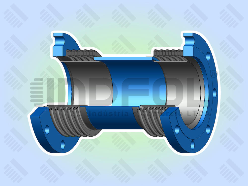 Junta de Expansão Metálica Universal Flangeada com Tubo Guia