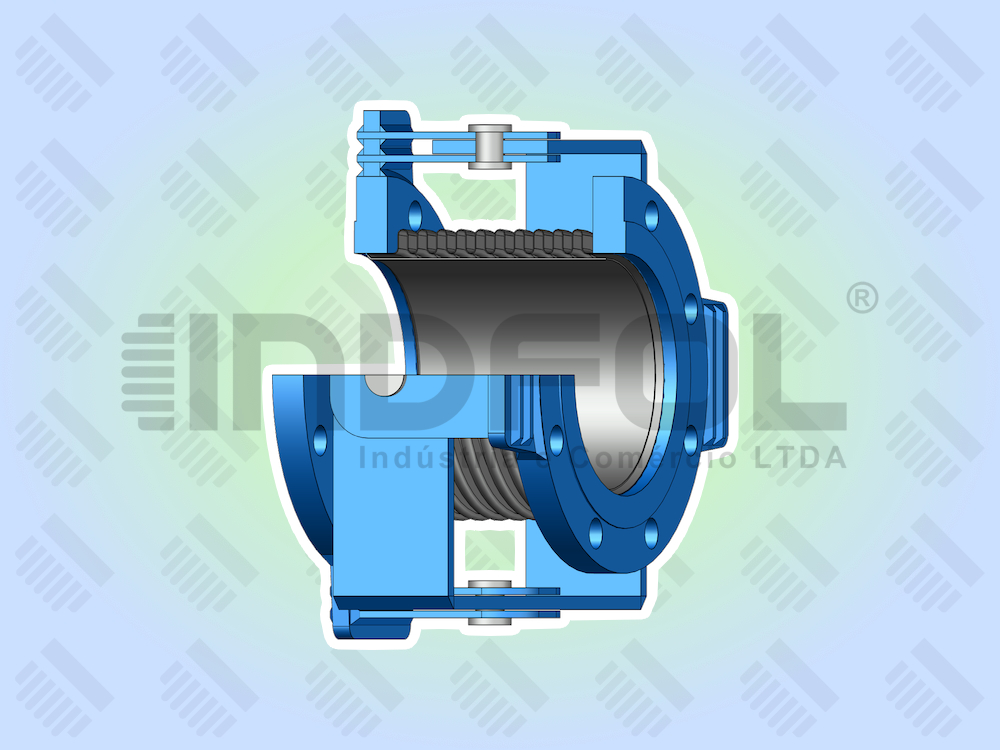 Junta de Expansão Metálica Cardânica Flangeada com Tubo Guia