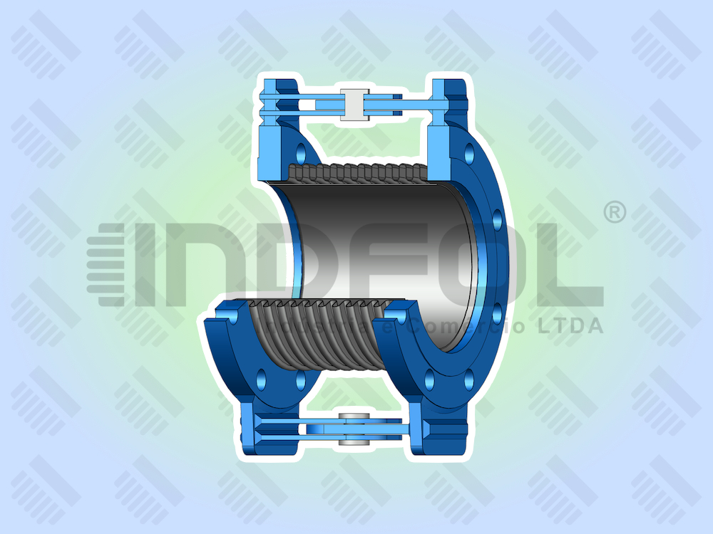 Junta de Expansão Metálica Dobradiça Flangeada com Tubo Guia